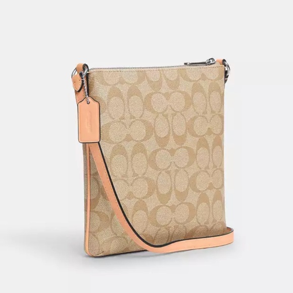 New🫶Coach Mini Rowan File Bag In Signature Canvas Tan/coral - Picture 3 of 4